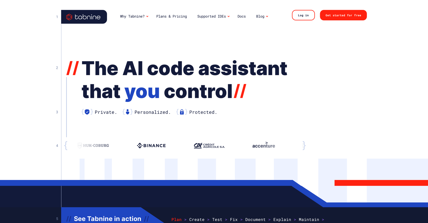 Tabnine AI code assistant website