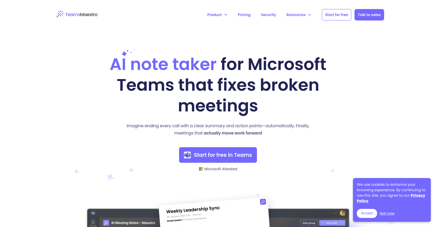 TeamsMaestro - Free AI Meeting Note Taker website