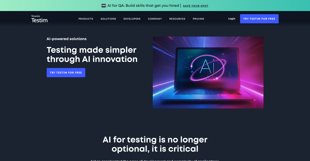 Testim AI website