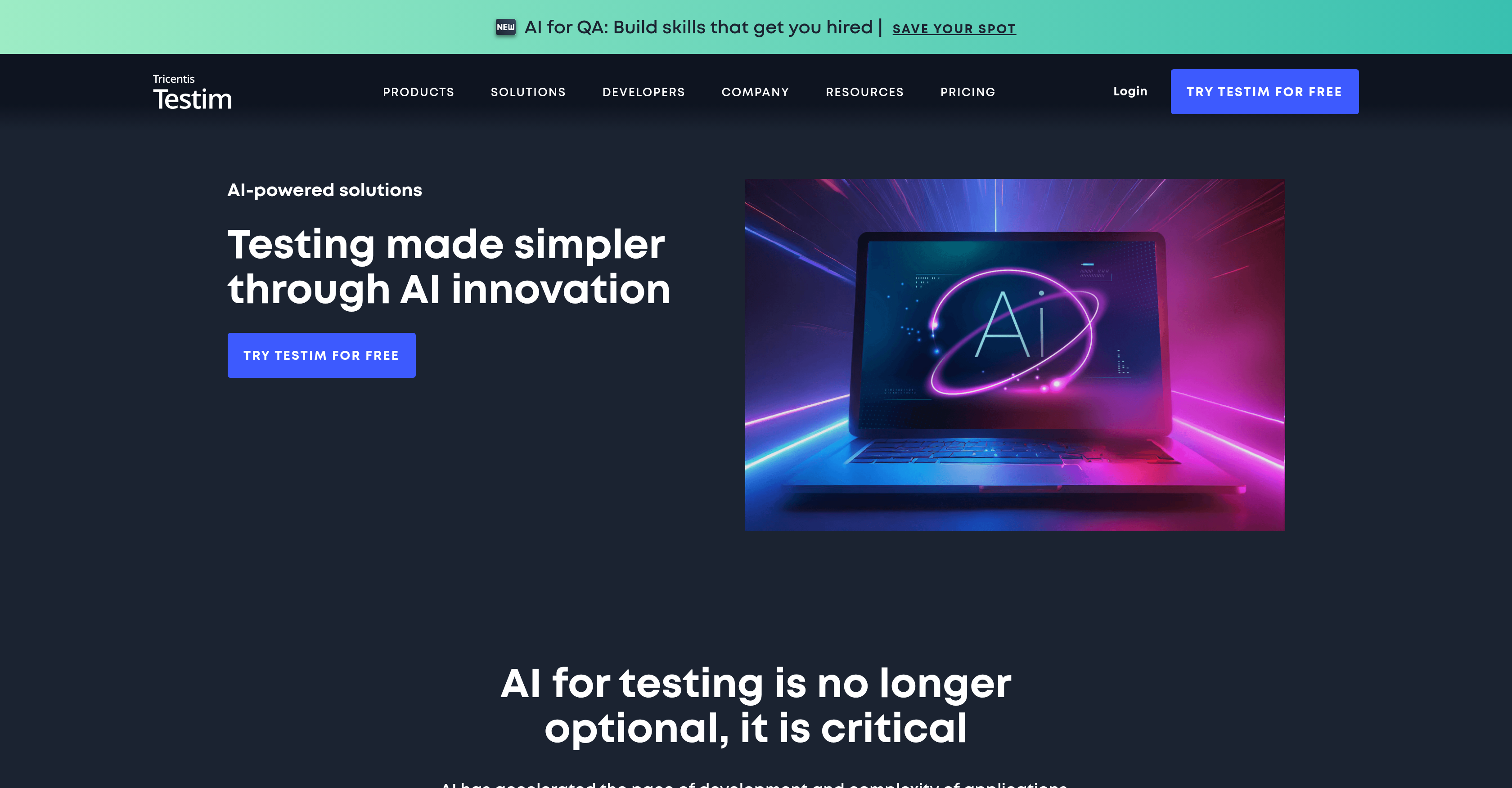 Testim AI screenshot