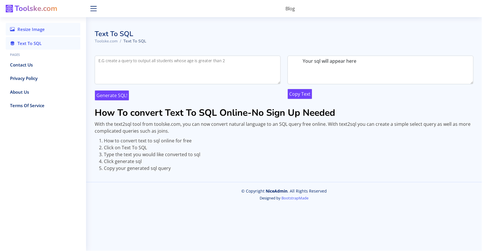 Text2SQL website