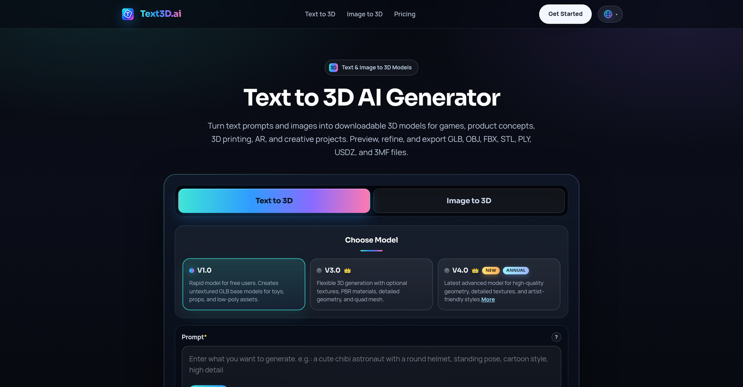 Text3D.ai website