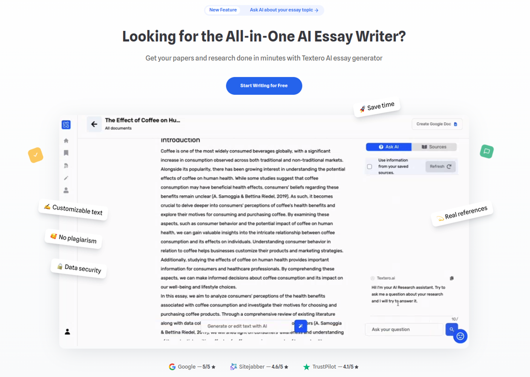 Textero.ai AI Essay Writer website