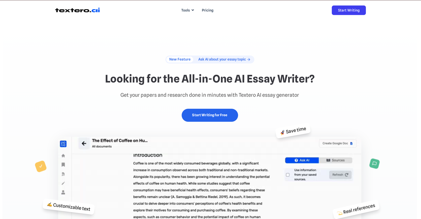 Textero AI Essay Writer website