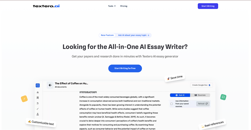 Textero AI Essay Writer website