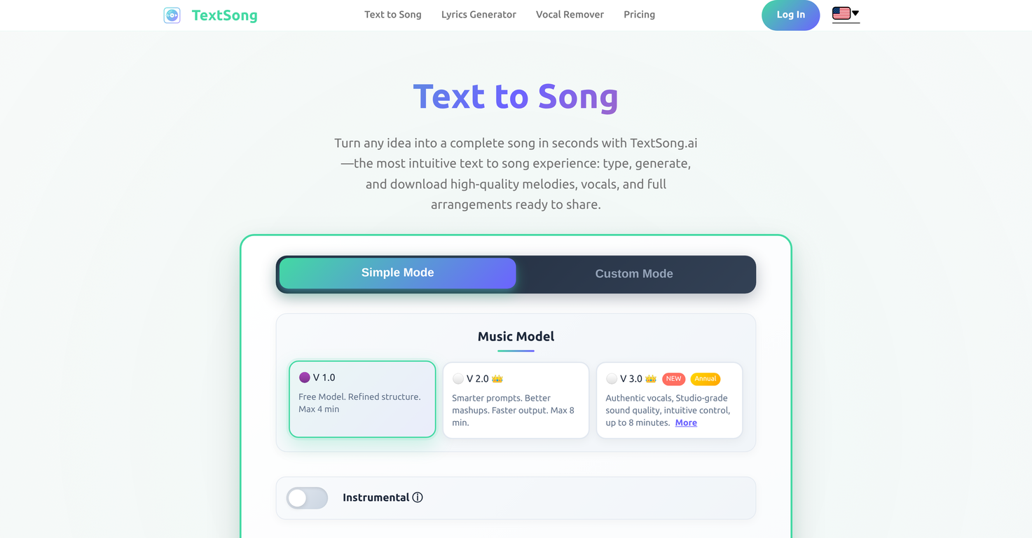 TextSong AI website