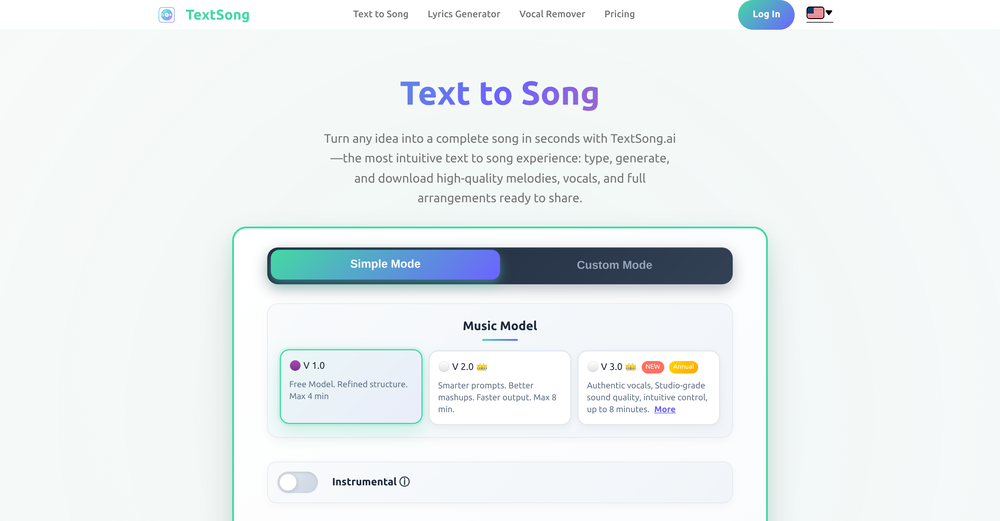 TextSong AI website