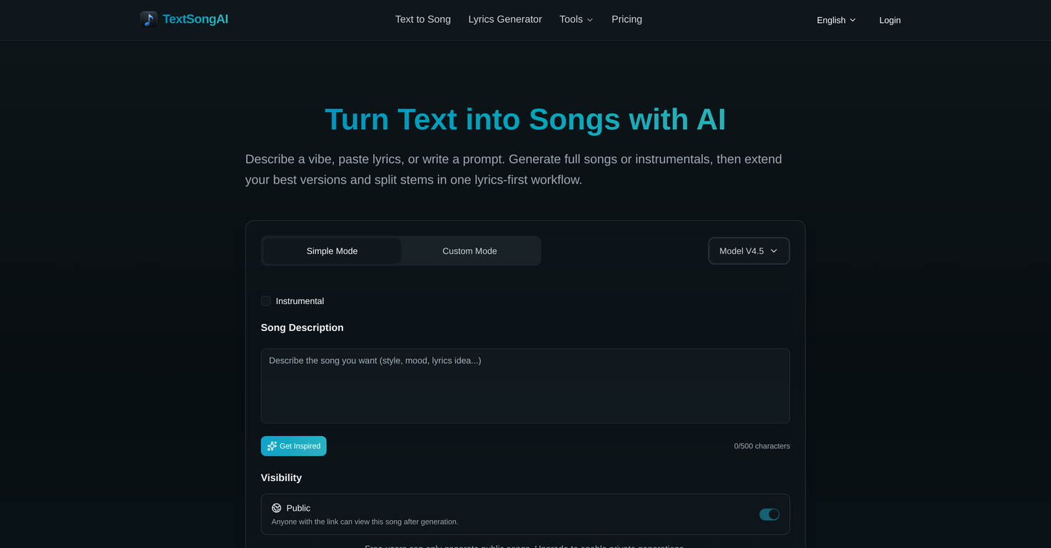 TextSongAI.com website