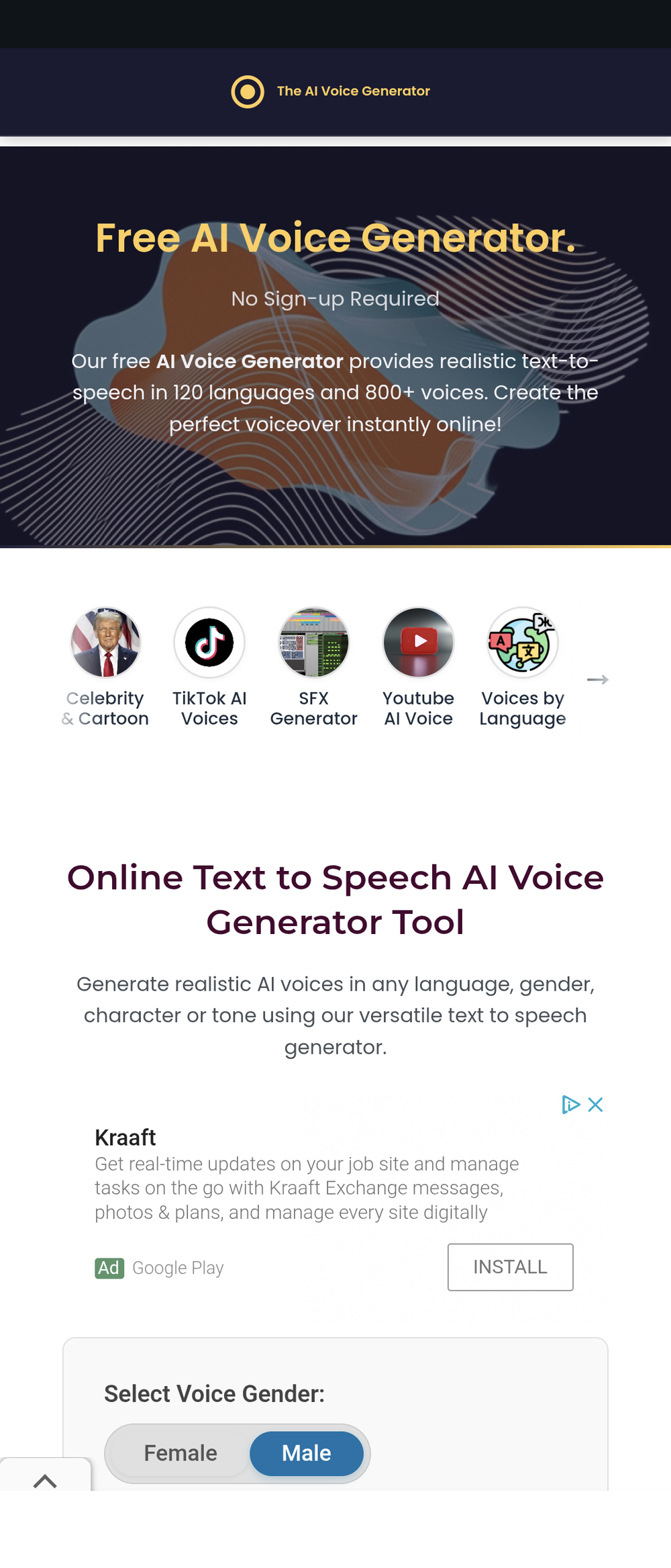 The AI Voice Generator website