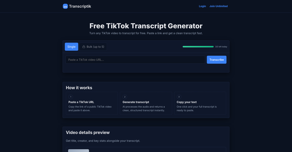 Transcriptik website