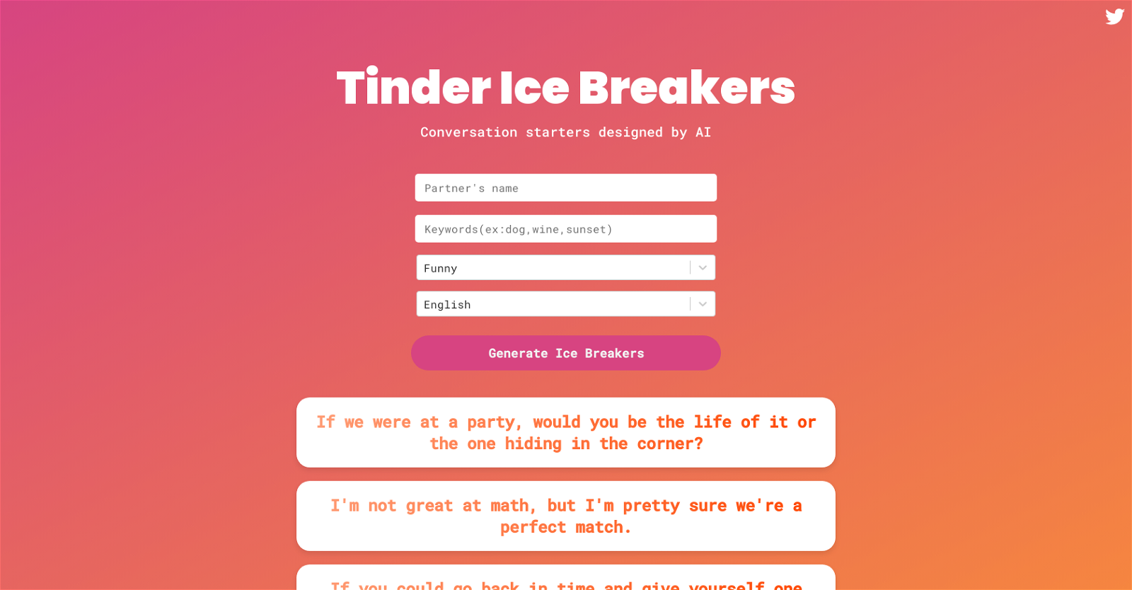 Tinder Ice Breakers website