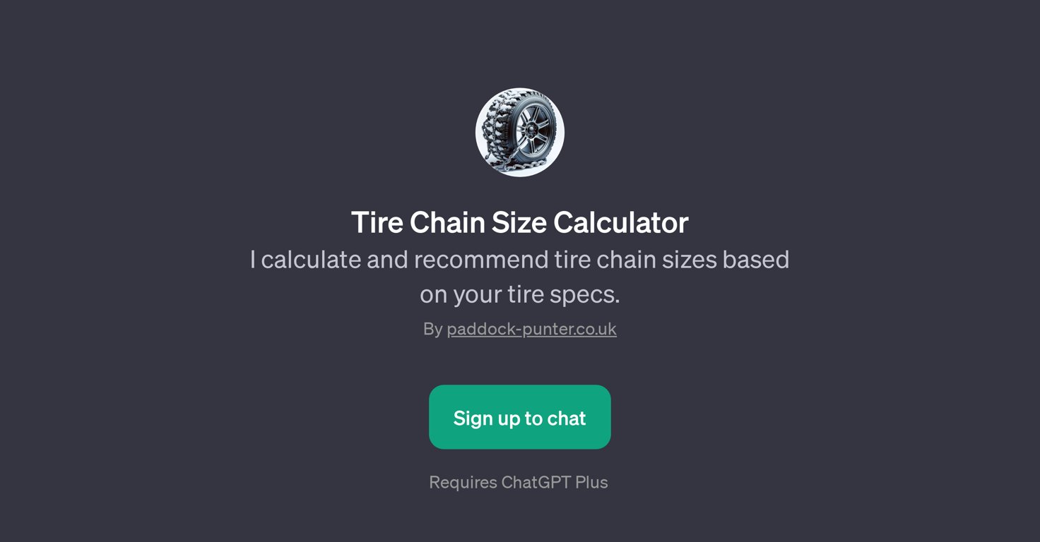 Tire Chain Size Calculator website