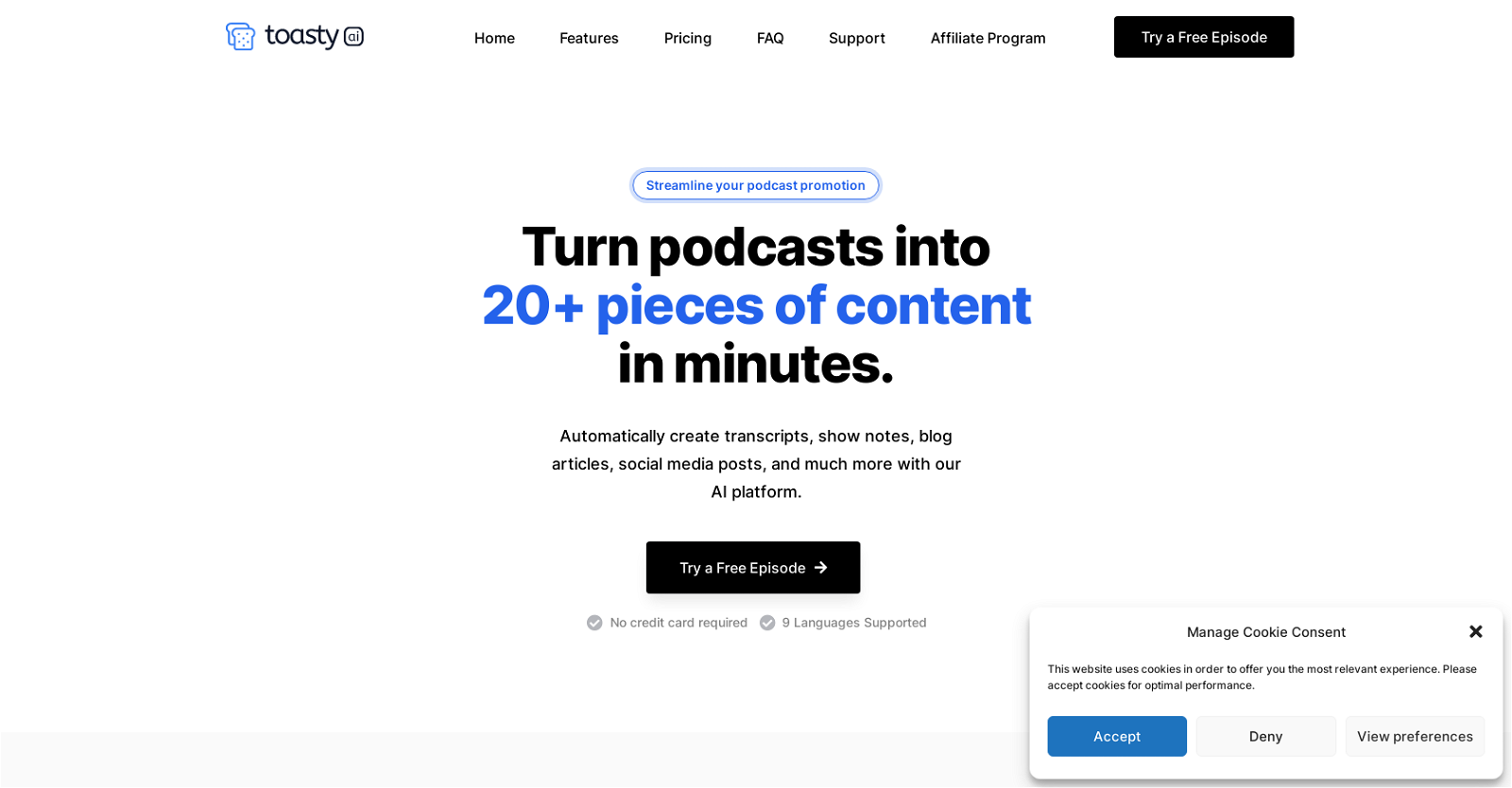 ToastyAI - Content generation from podcasts - TAAFT
