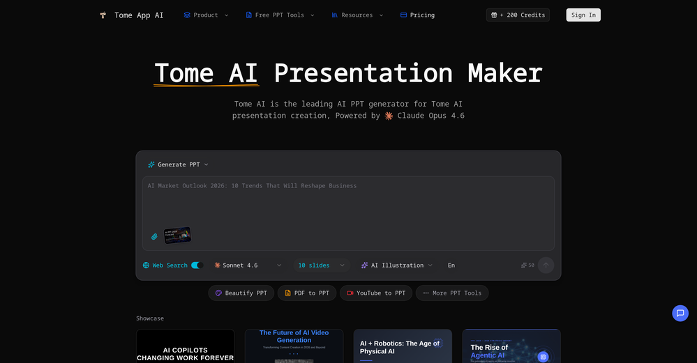 Tome App AI website