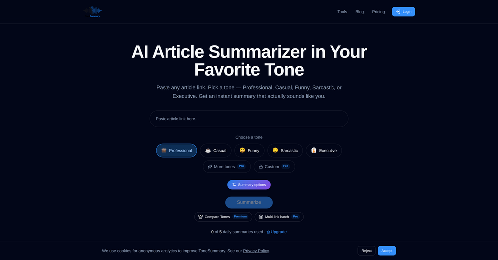 Tone Summary website