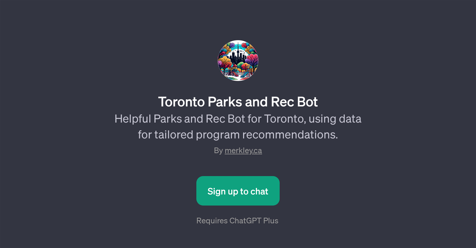 Toronto Parks and Rec Bot website