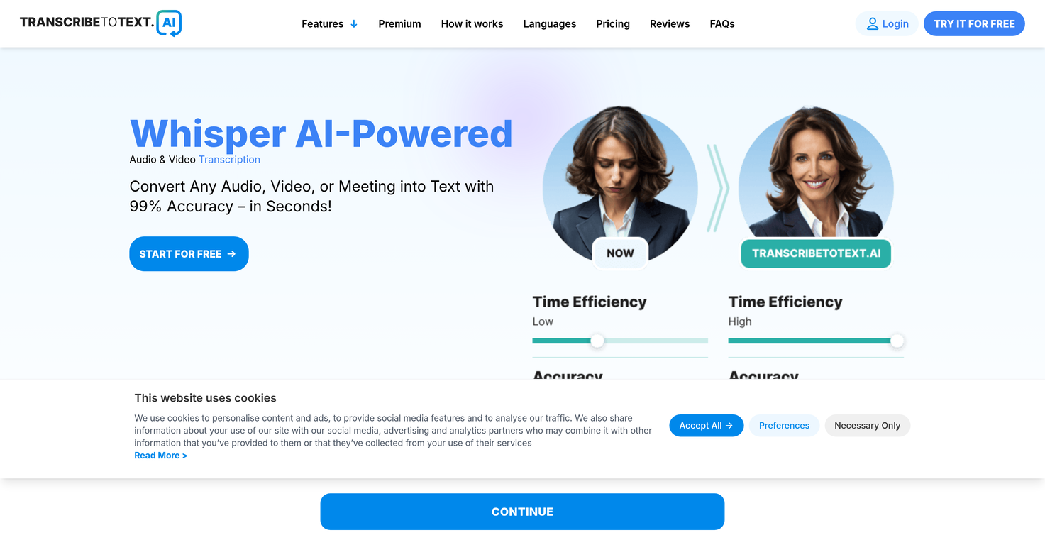 TranscribeToText.AI website