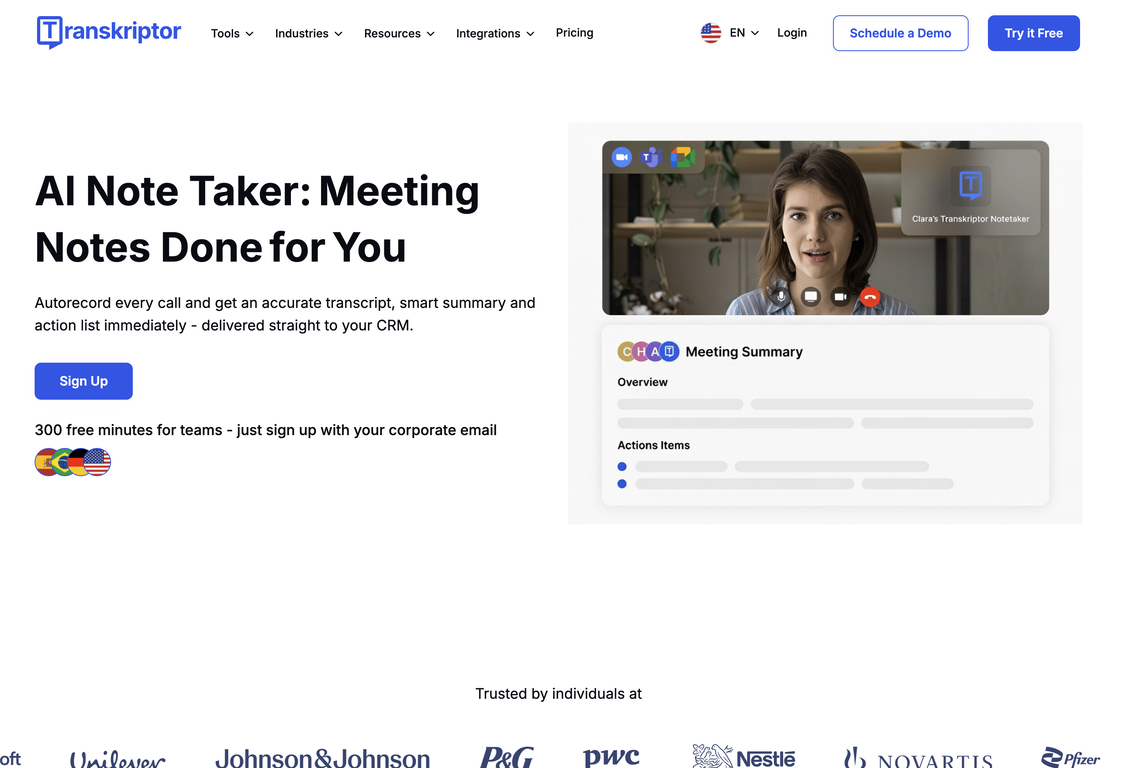 Transkriptor website