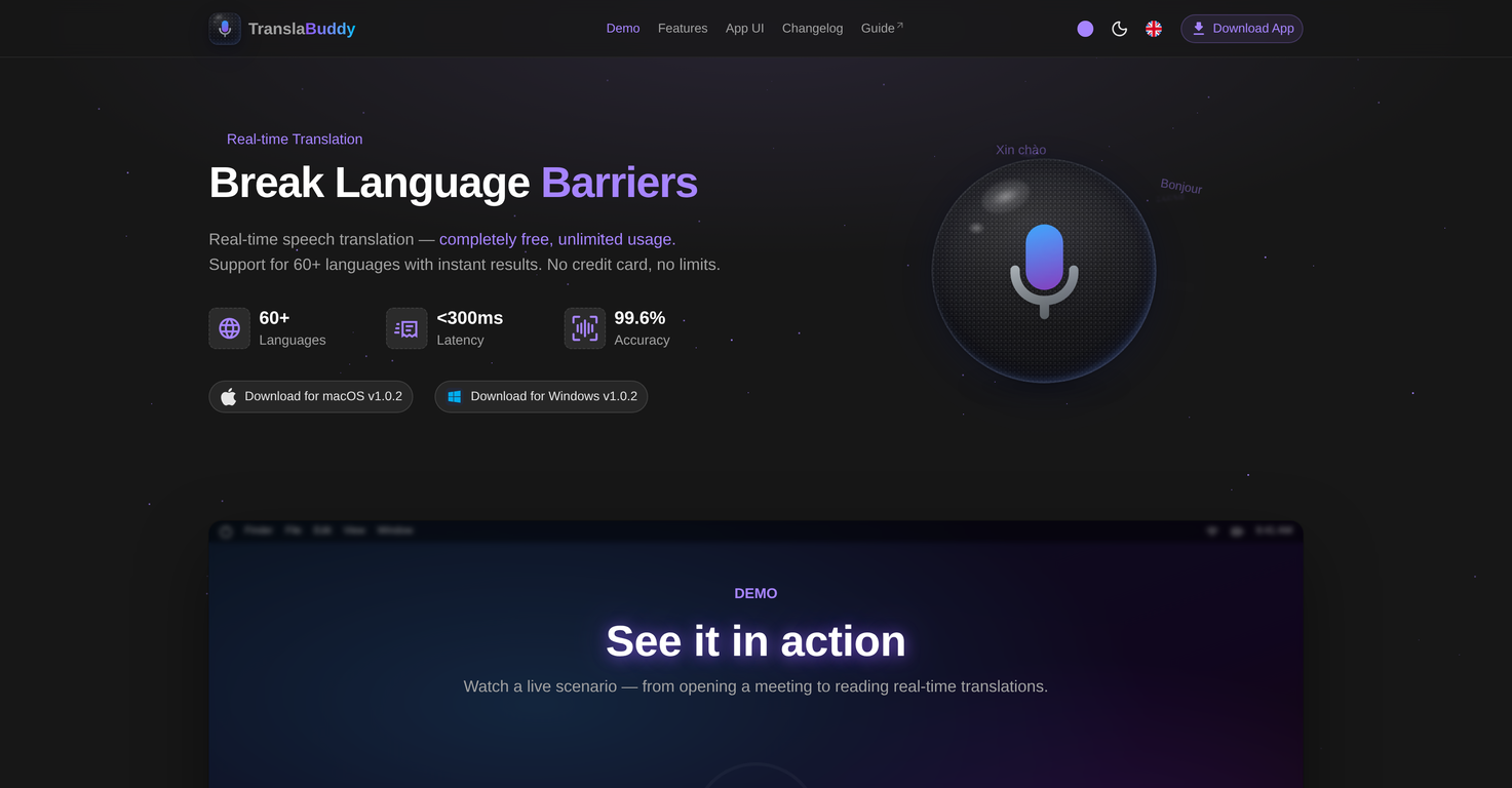 TranslaBuddy - Voice Real Time Translator website