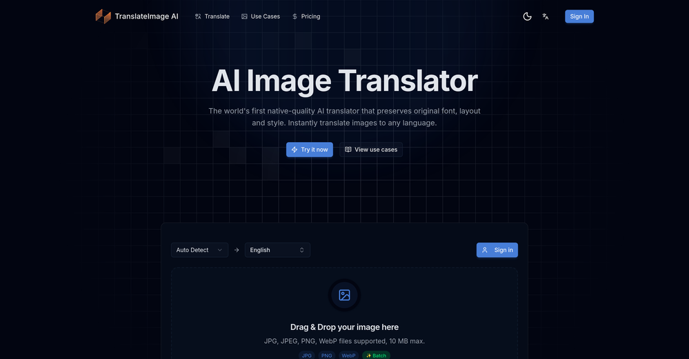 TranslateImage AI website
