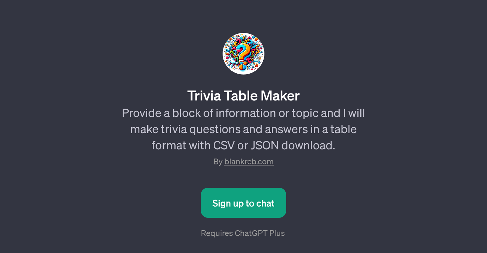 Trivia Table Maker website