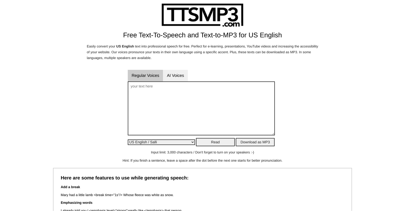 ttsMP3 website