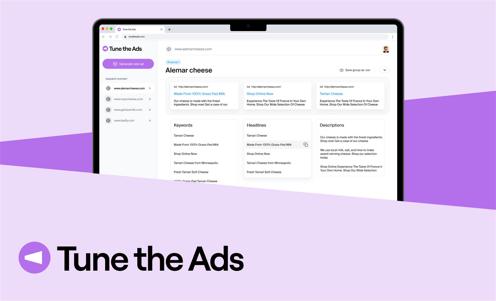 Tune the ads website
