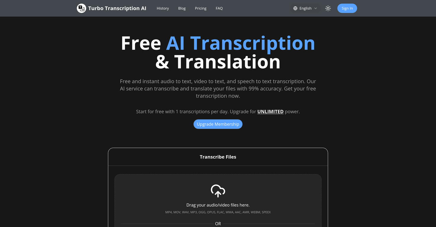 Turbo Transcription AI website