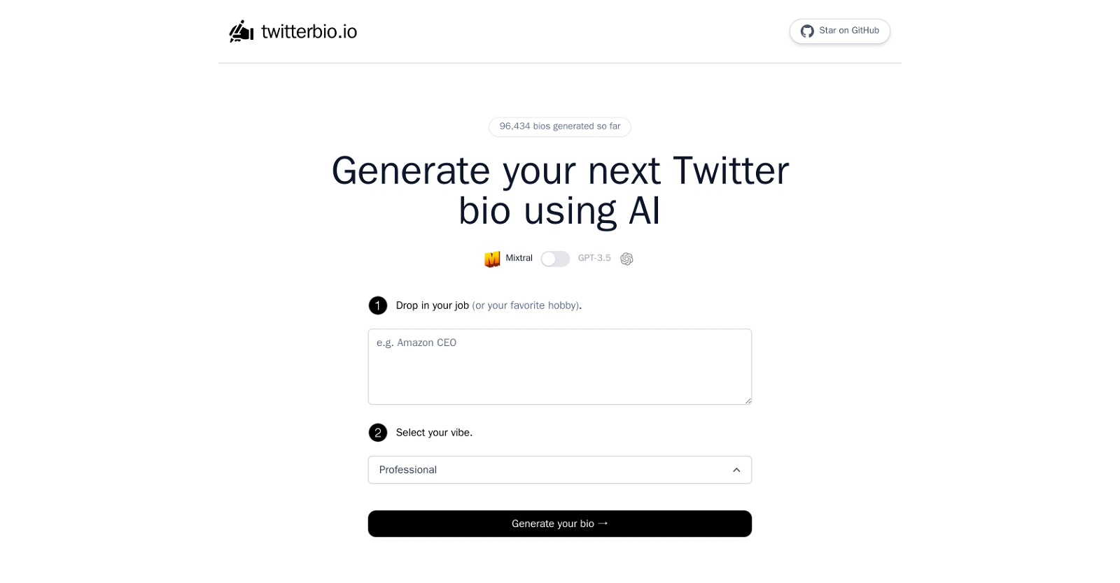 Twitter Bio Generator website