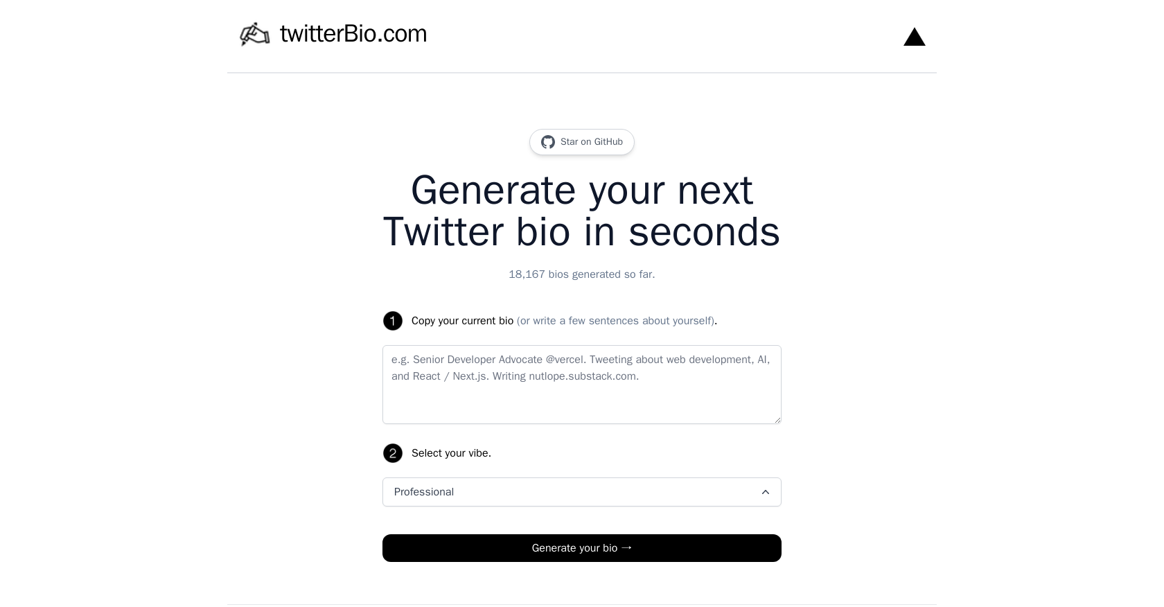 Twitter Bio Generator website