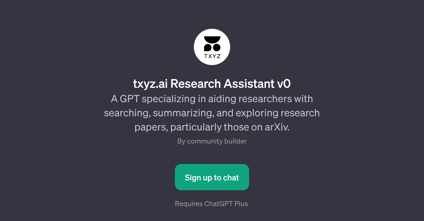 txyz.ai Research Assistant v0 website