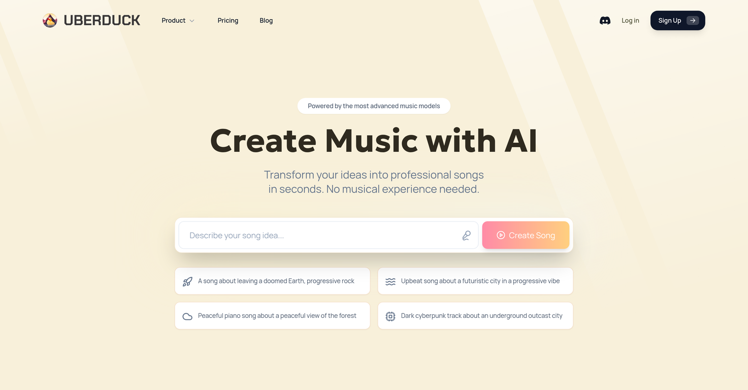 Uberduck Music Generator website
