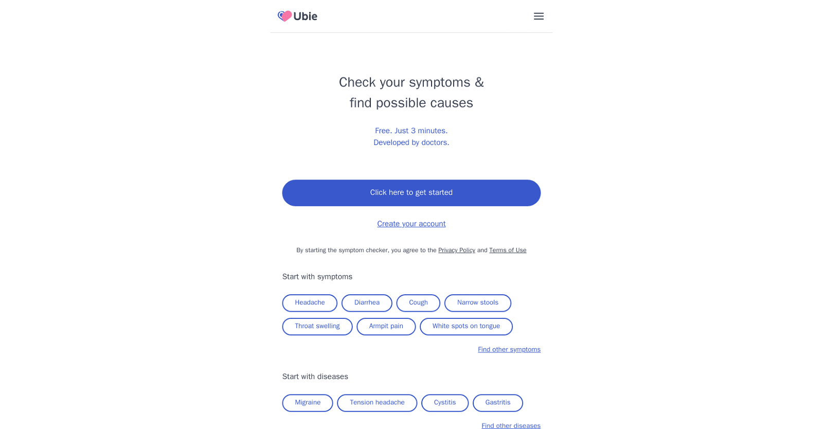 Ubie AI Symptom Checker website