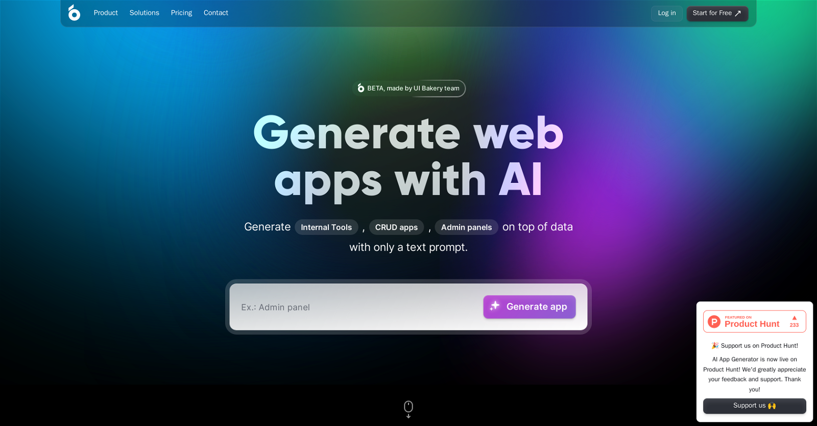 UI Bakery AI Apps website