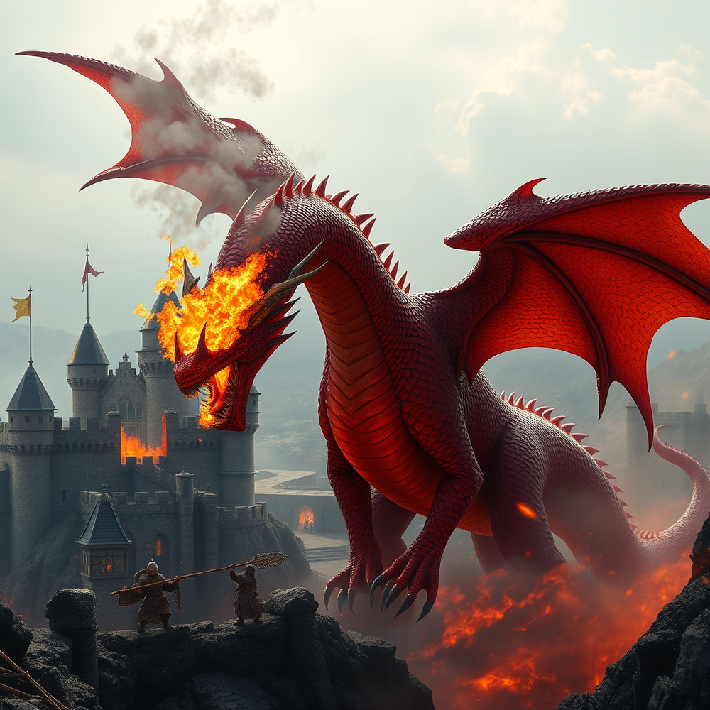 un drago rosso medievale che sputa fuoco e lava website
