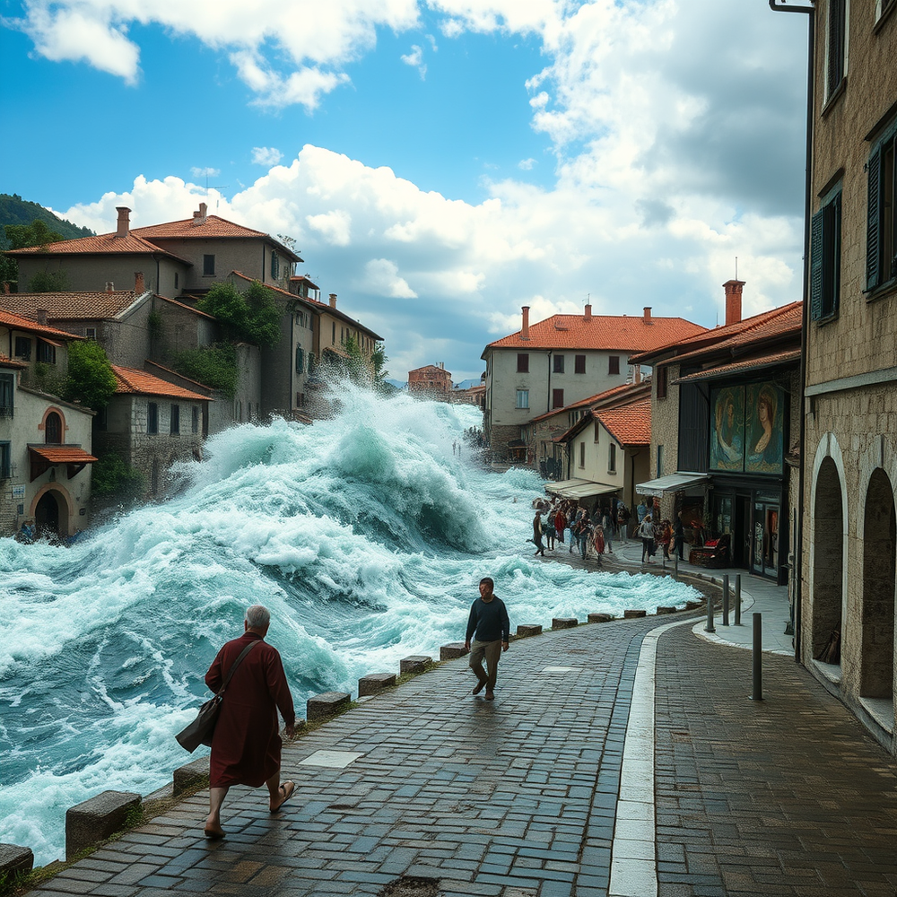 una città medievale con uno tsunami website