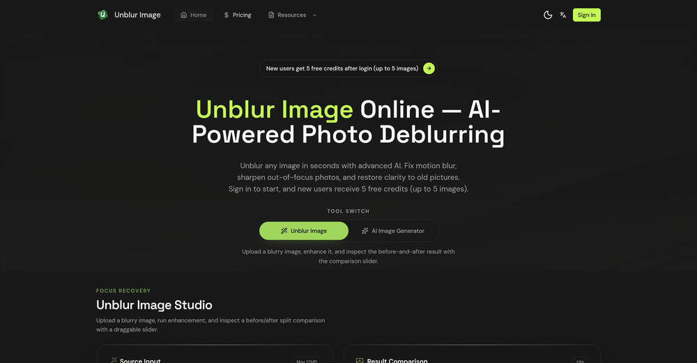 Unblur Image.io website