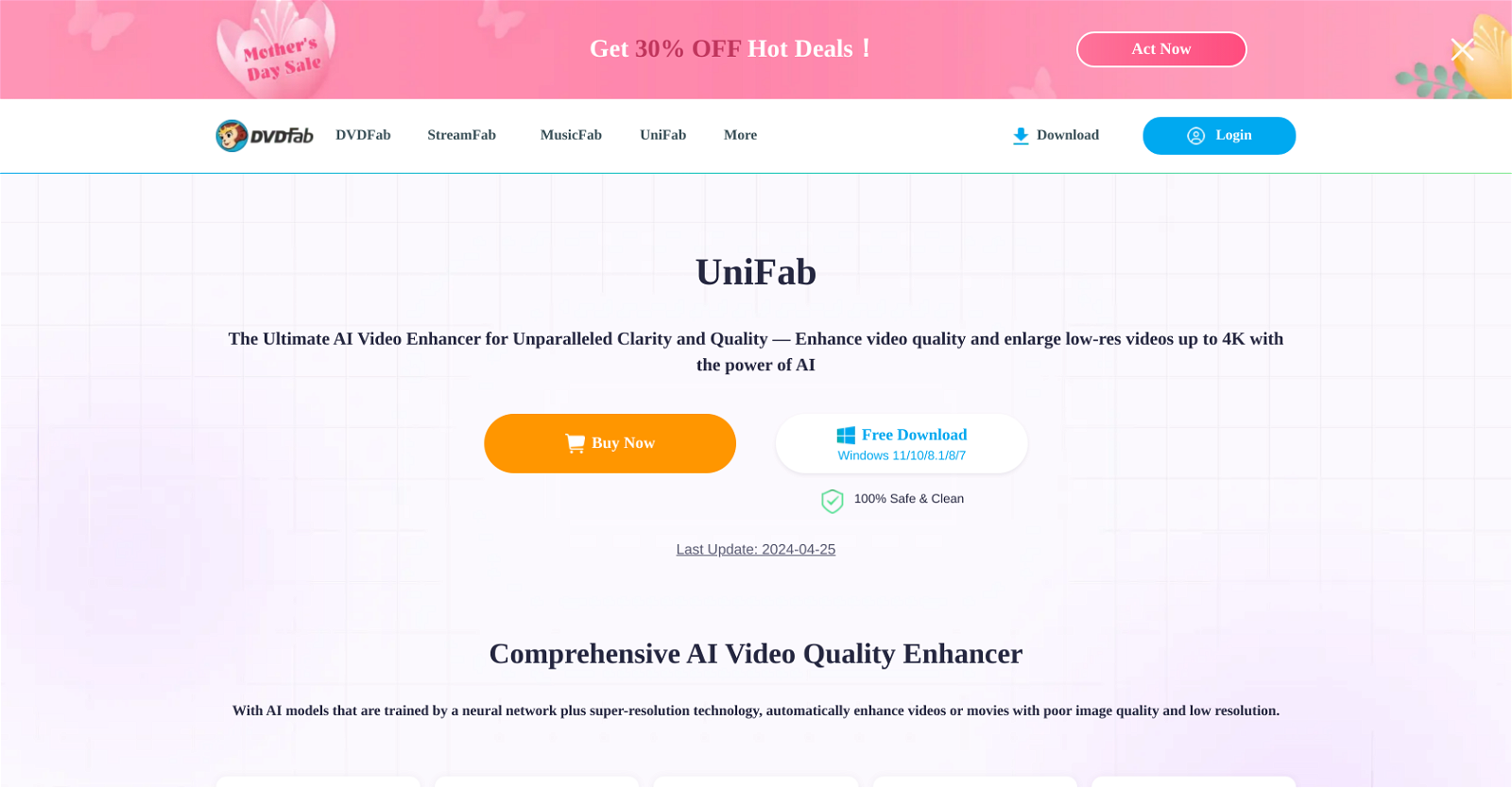 UniFab Video Enhancer website