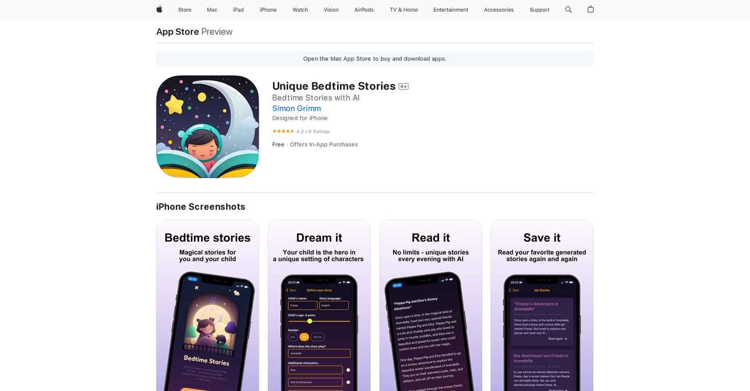 Unique Bedtime Stories website