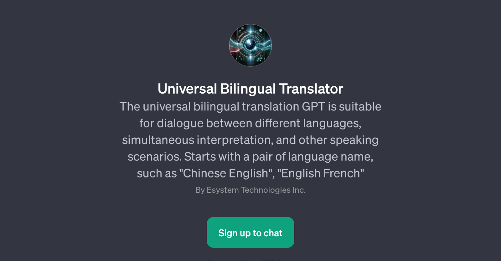 Universal Bilingual Translator website