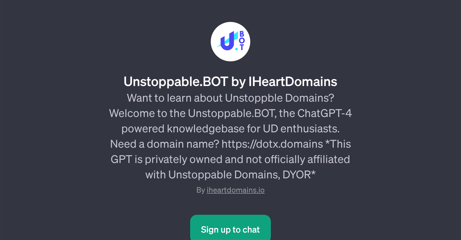 Unstoppable.BOT by IHeartDomains website