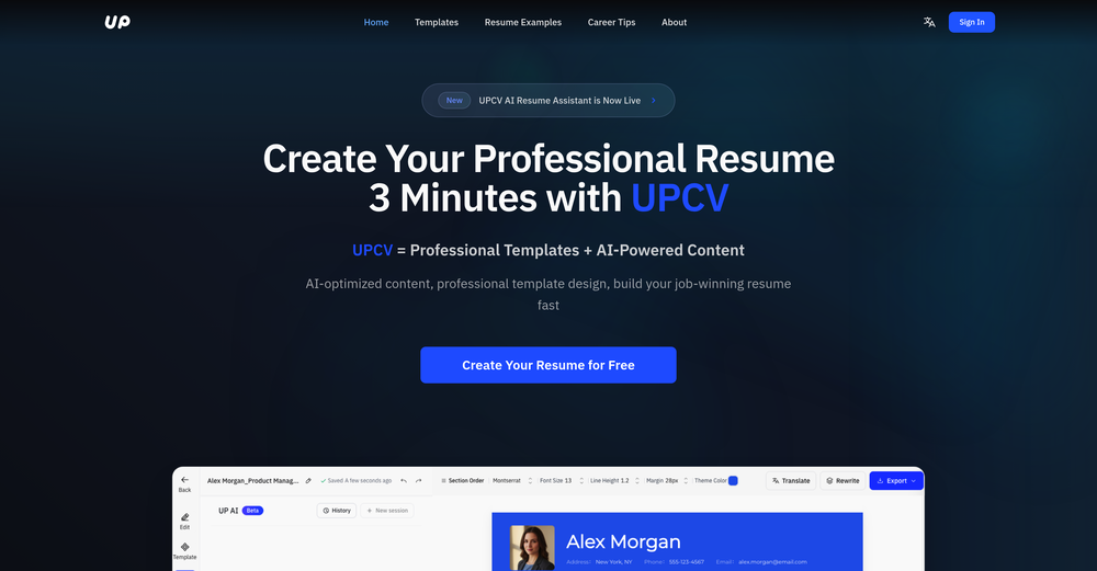 UPCV - AI Resume Builder website