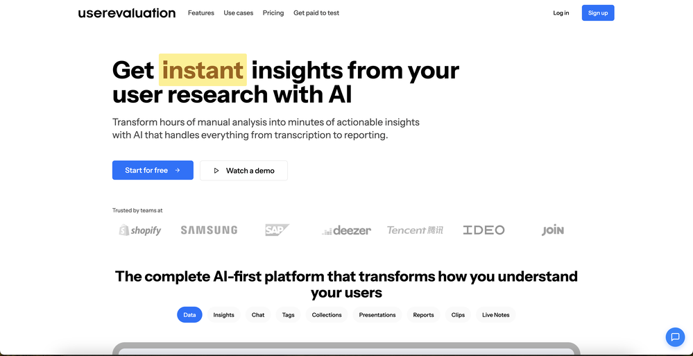 User Evaluation website
