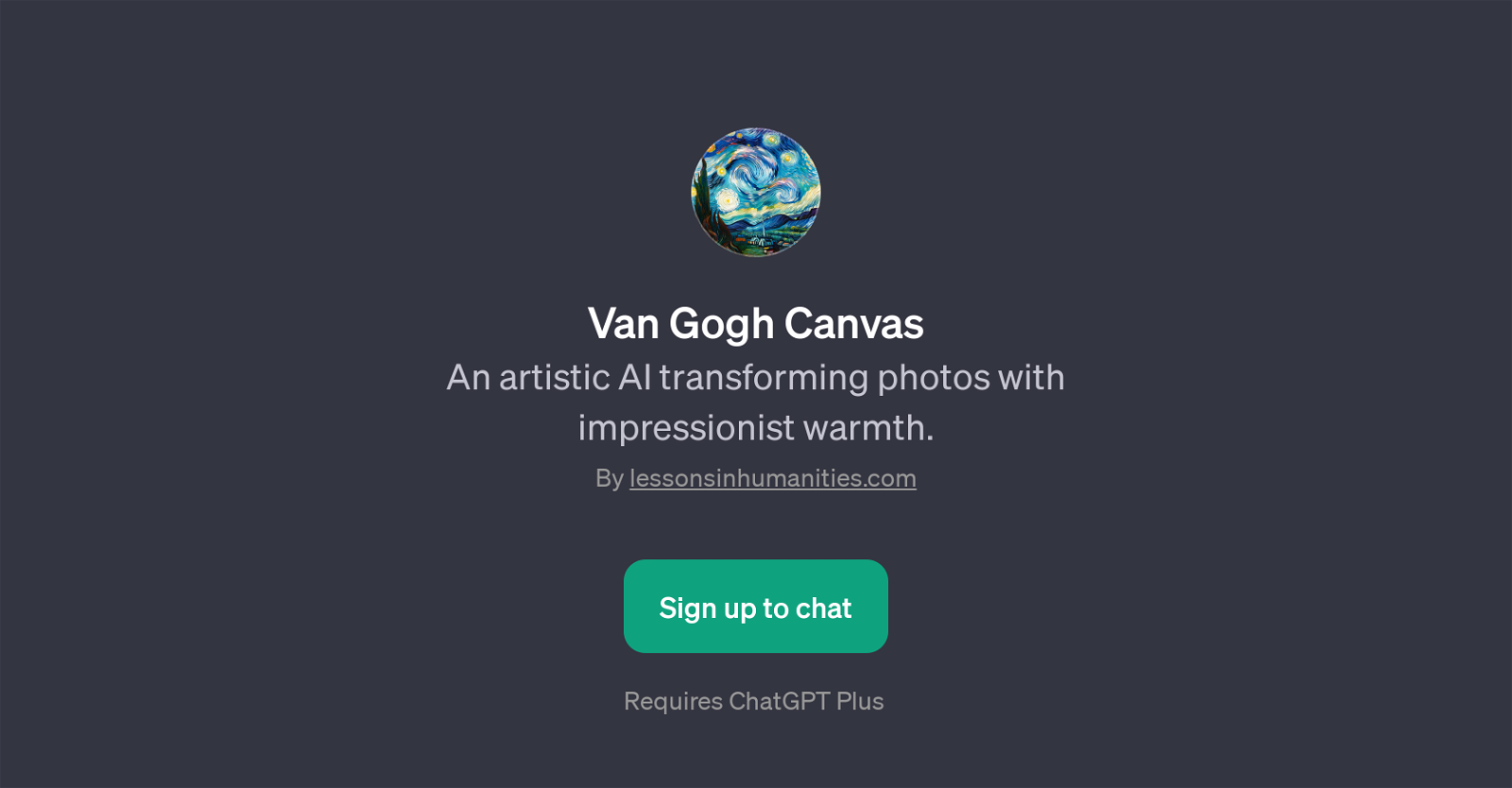 Van Gogh Canvas website