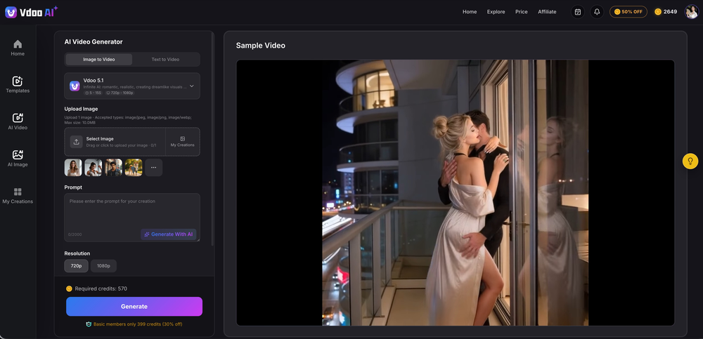 Vdoo AI | Image to Video Generator website