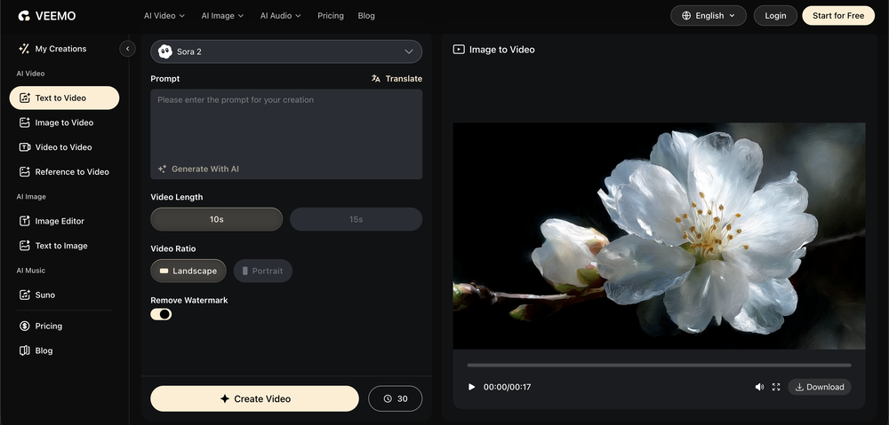 Veemo AI | Text to Video website