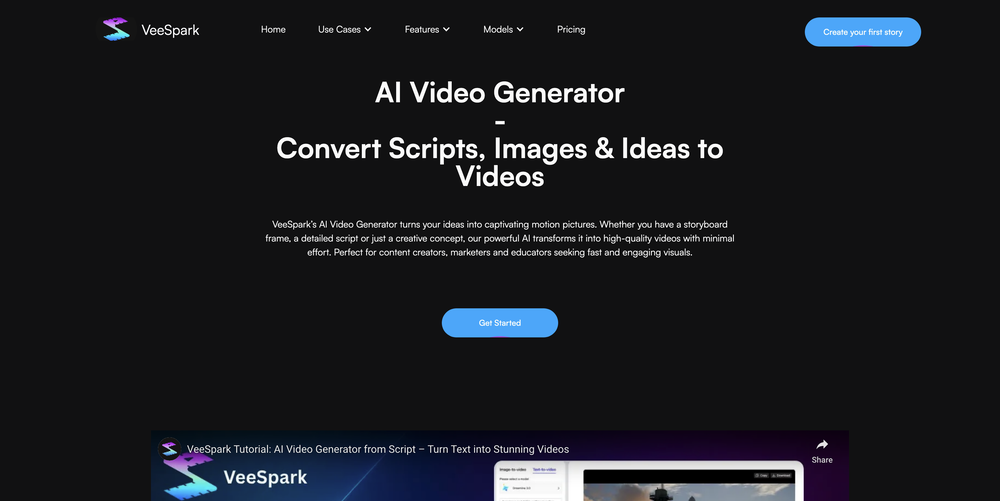 VeeSpark | AI Video Generator website
