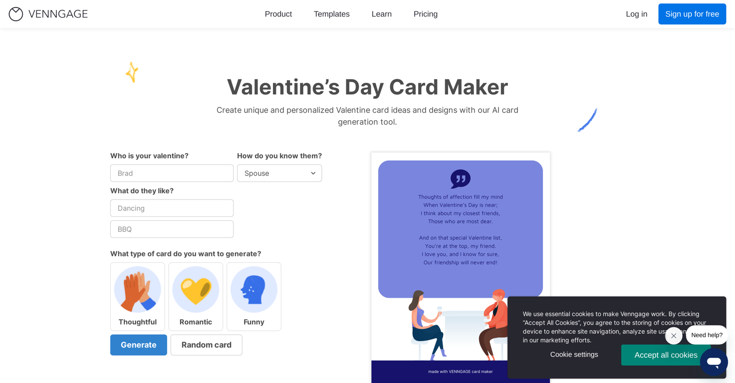 Venngage Valentine Card Maker website