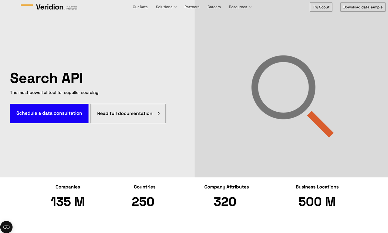 Veridion Search API website