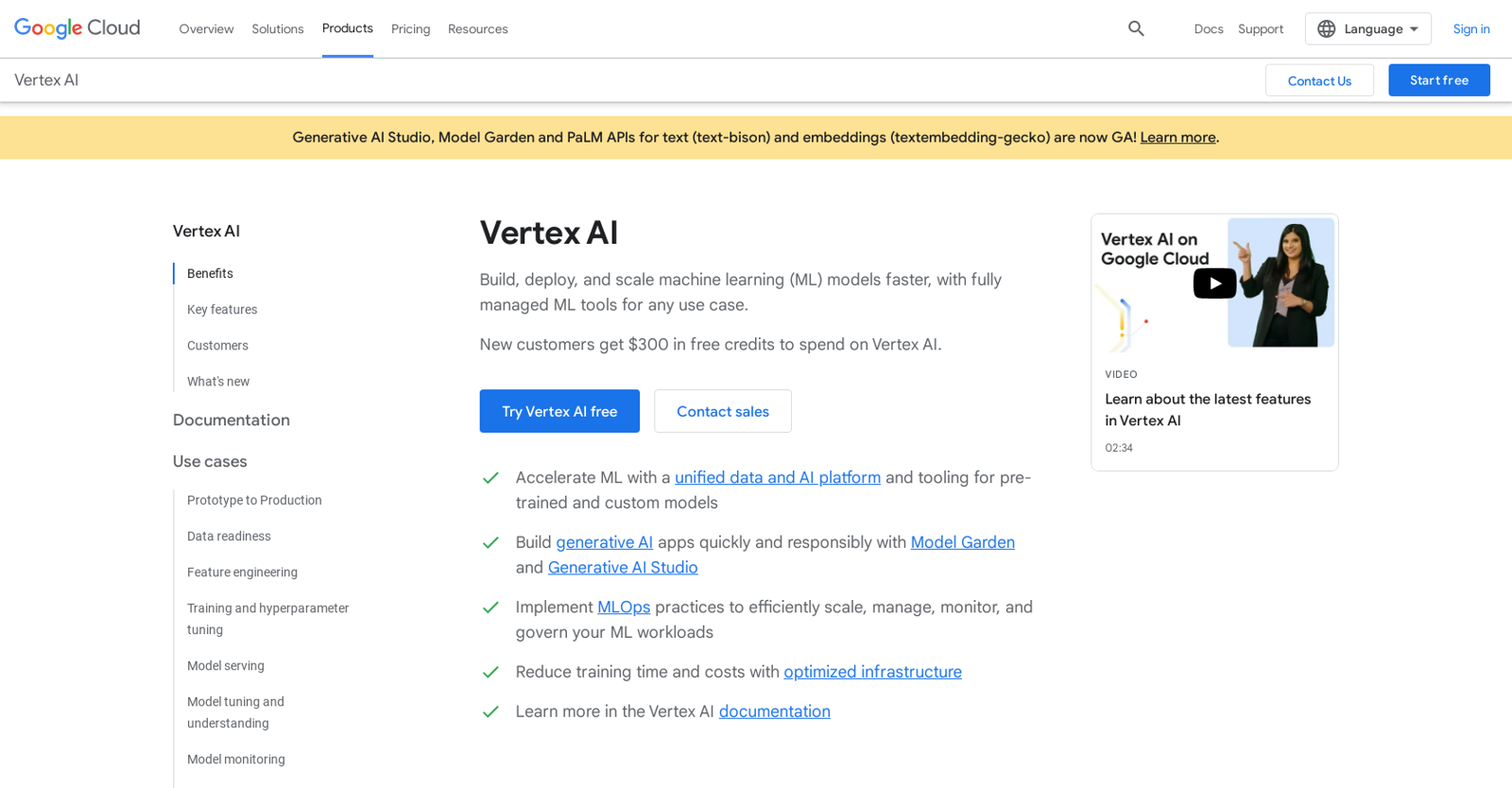 Vertex AI website